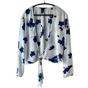 Dynamite Blue Floral Accent Tie Front Top XL
